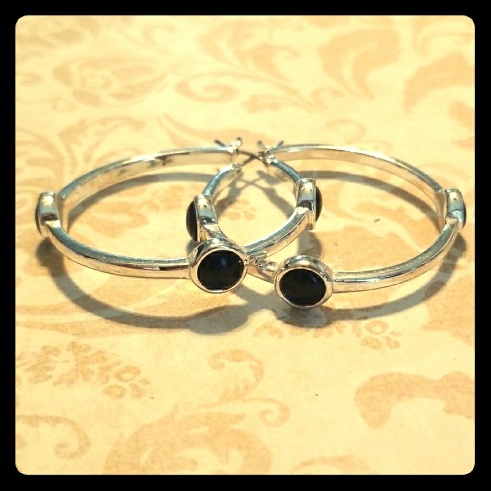 Silver and black hoop earrings